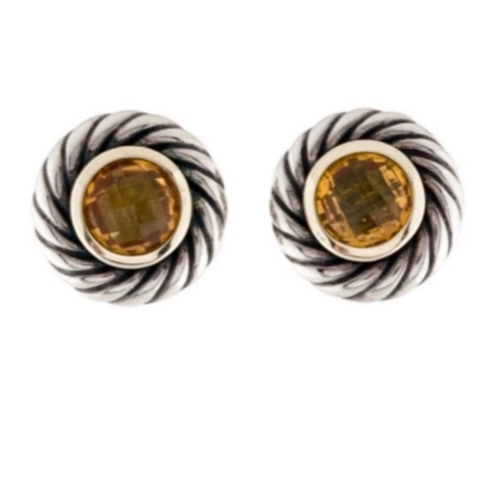 David Yurman 14K Gold and Sterling Silver Citrine Earrings .